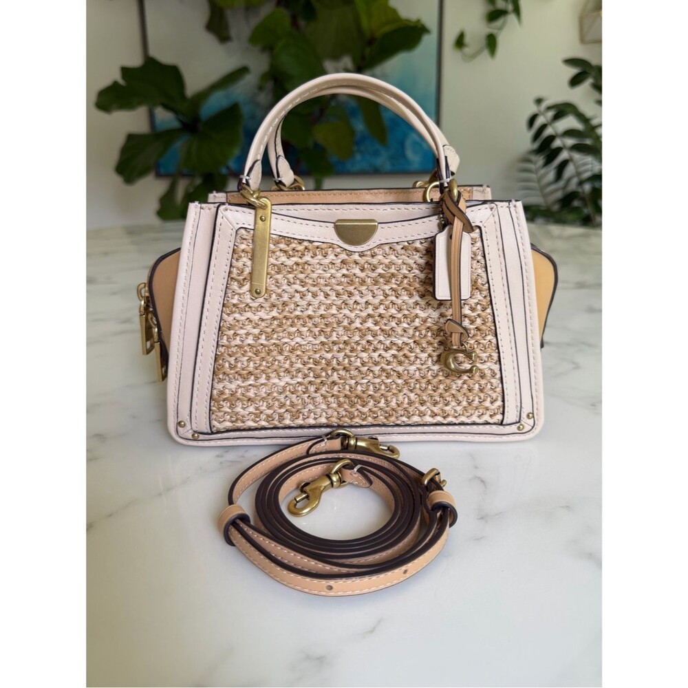 Coach Dreamer 21 In Colorblock Raffia Straw & Leather Satchel Crossbody 69623